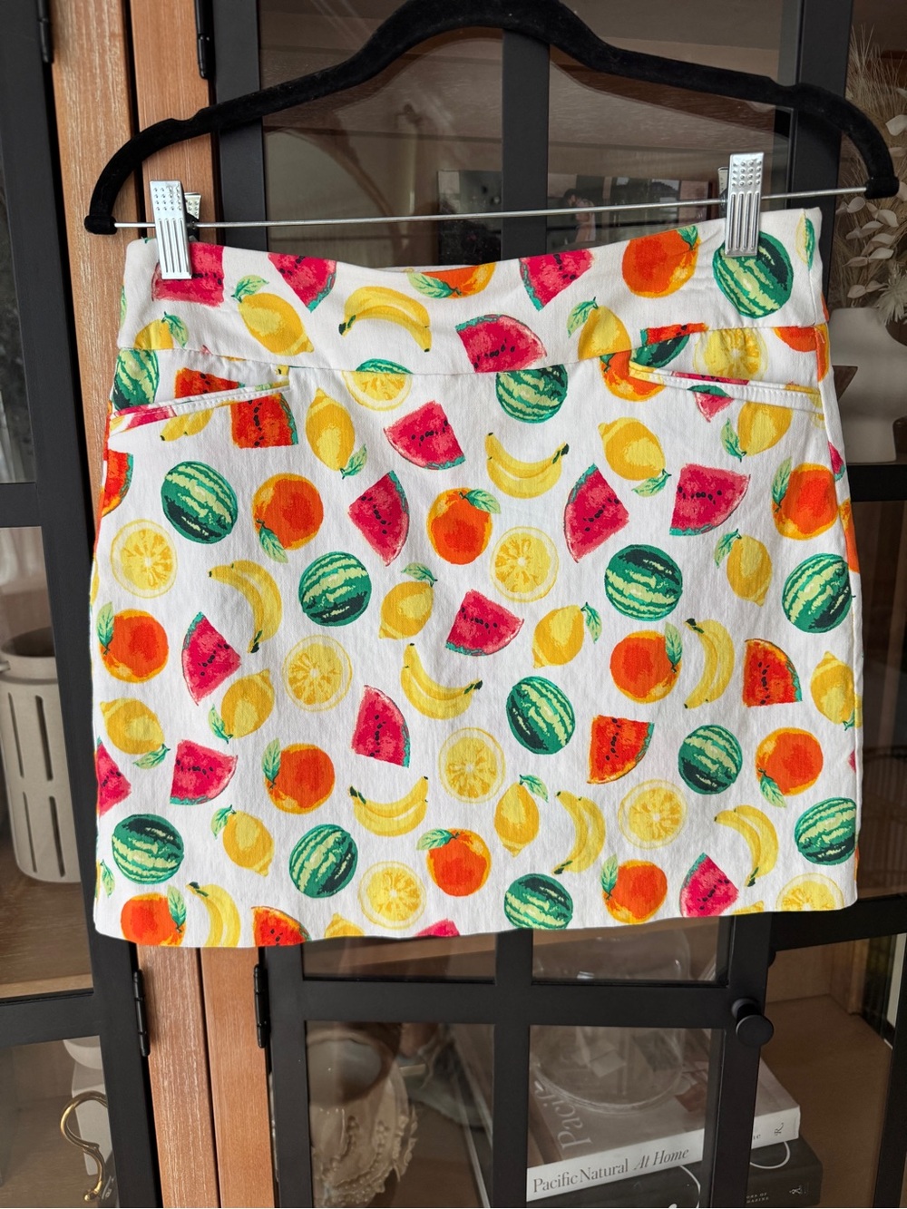 Vintage 90s fruits skort novelty print high rise a-line mini skirt watercolor